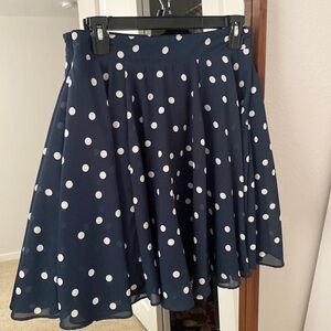 Navy blue and white polka dot skirt